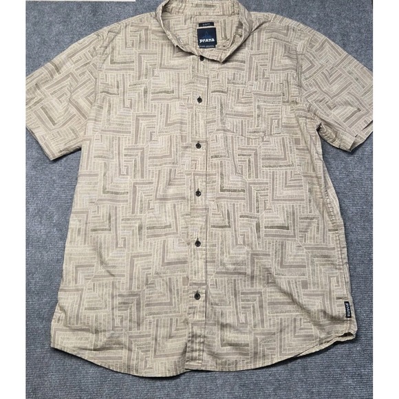 Prana Other - Prana Slim Fit Button Up Shirt Mens XL Beige Geometric Pattern Short Sleeve...